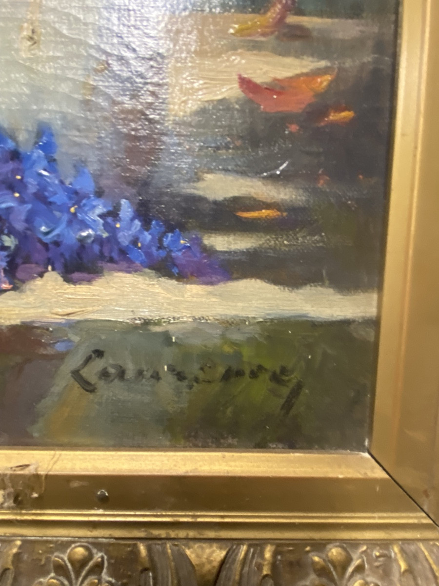 Peinture à l huile représentant un bouquet de fleurs par Alfred Brunel de Neuville .-photo-4