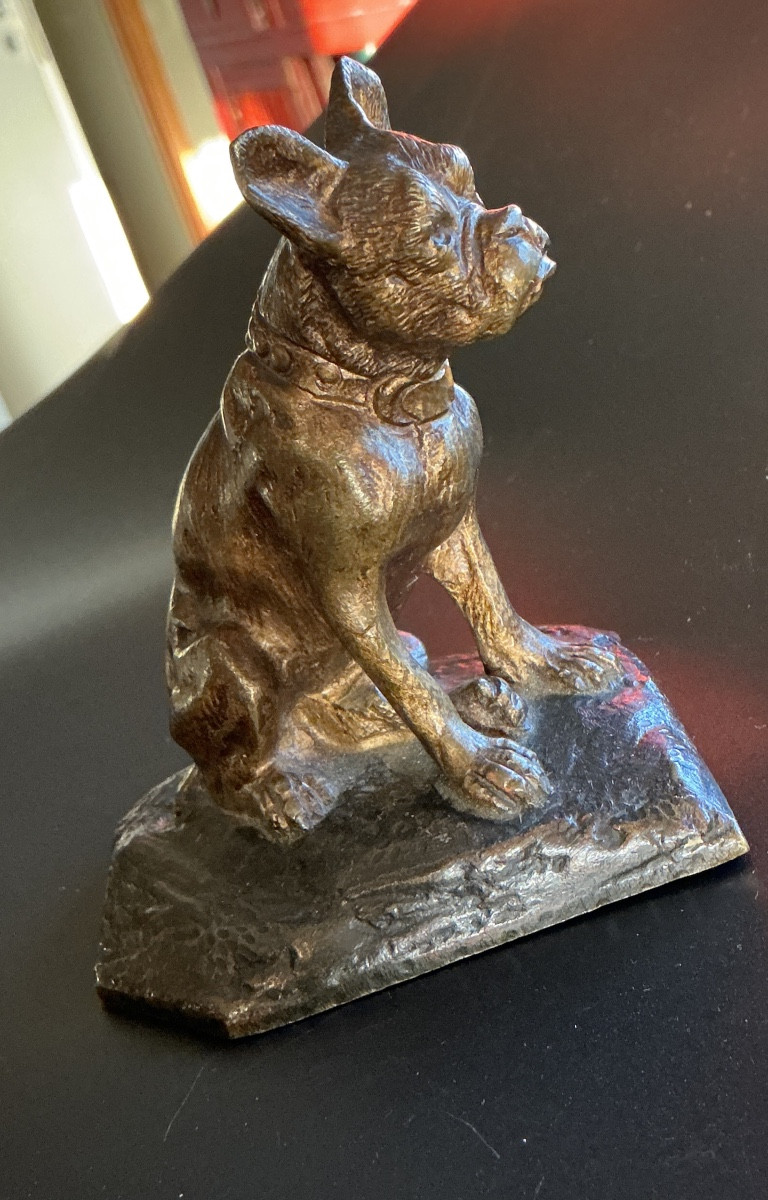 Chien en bronze  , représentant un bouledogue français .-photo-3