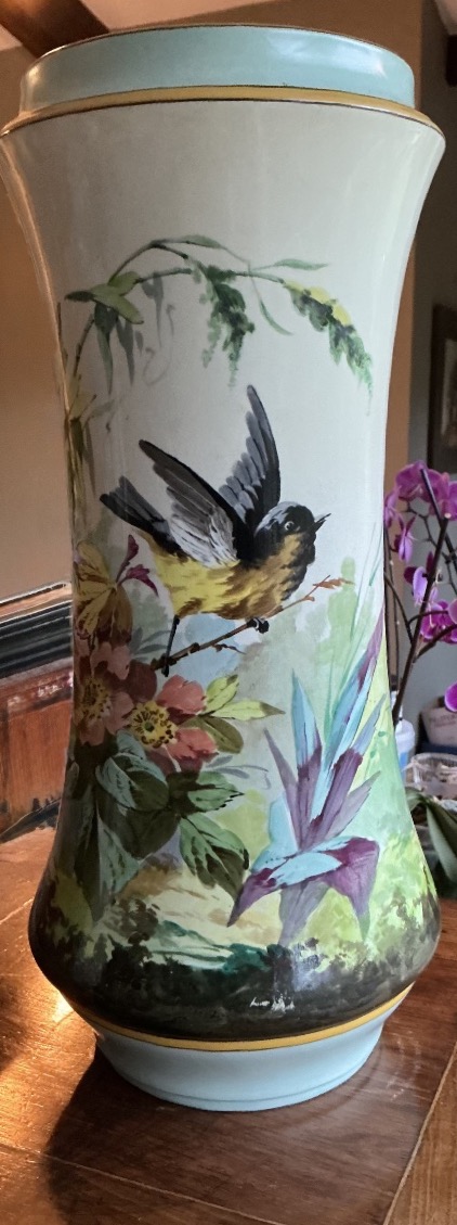 Large Sarreguemines Fine Earthenware Vase With Bird And Floral Decoration — Late 19th Century.-photo-3