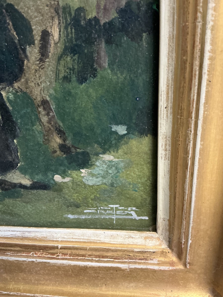 Une Élégante aux chèvres, aquarelle /sur carton-1900/1920.  Signée Victor Creten (1878-1966) -photo-2