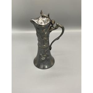 Silver-plated Jug / Ewer With Art Nouveau Floral Decoration