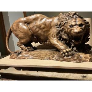 Lion, sculpture en bois ,fin 19 eme .