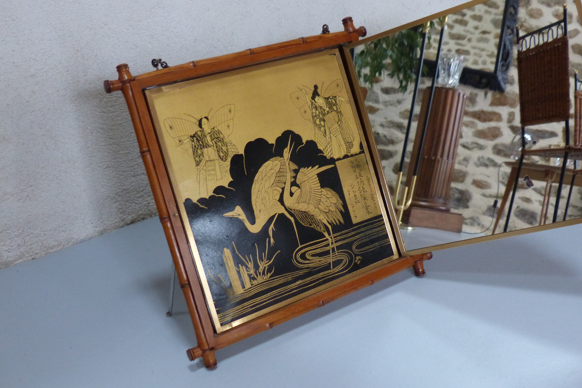 Miroir tryptique style japonisant fabriqué par Ludger Tiburge Berton France Fin du 19ème siècle