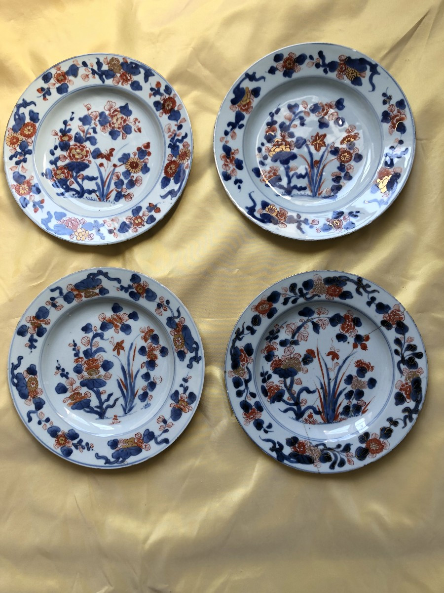 Set Of 4 Plates, Compagnie Des Indes China, Imari, 18th Century 