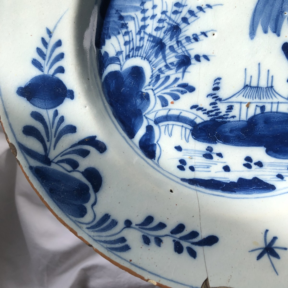 18th Century Delft Earthenware Plate With Pagoda Decor-photo-3