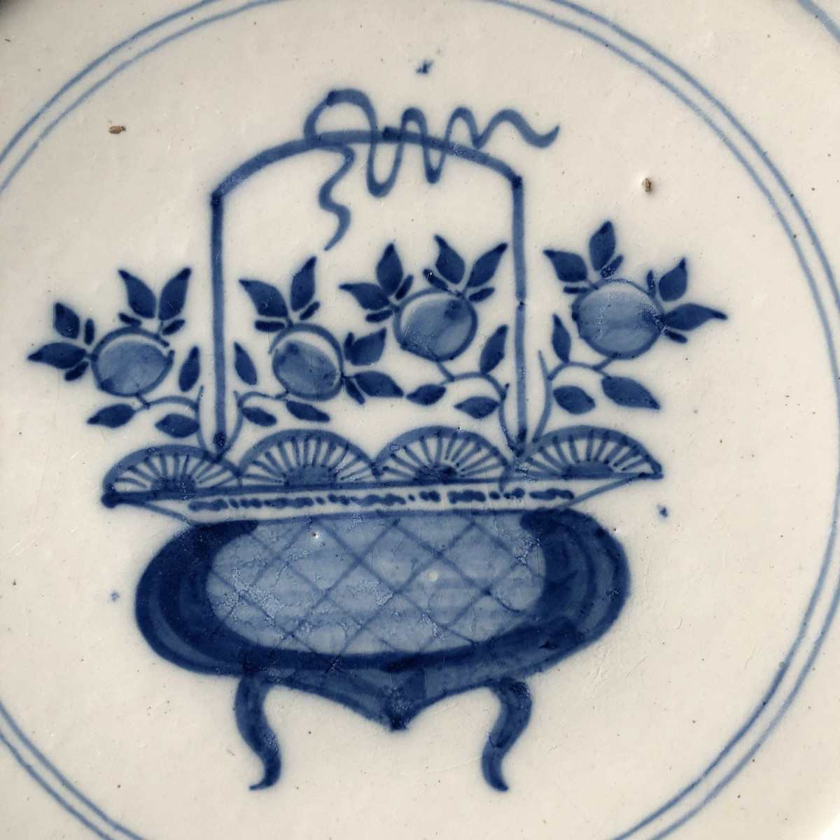 18th Century Delft Earthenware Plate With Floral Cauldron Decor -photo-2