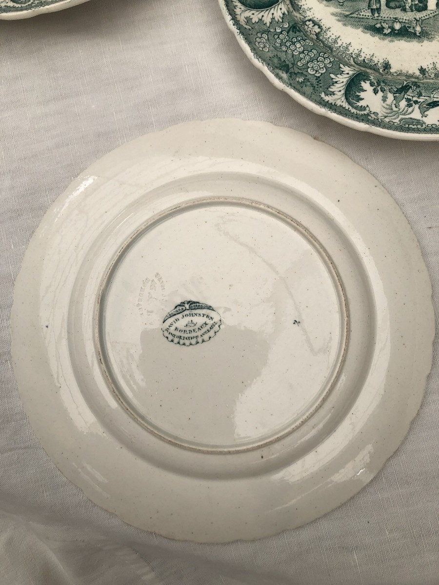 ENSEMBLE DE 12 ASSIETTES A DESSERT  FAIENCE FINE DE BORDEAUX DAVID JHONSTON XIX EME SIECLE -photo-4