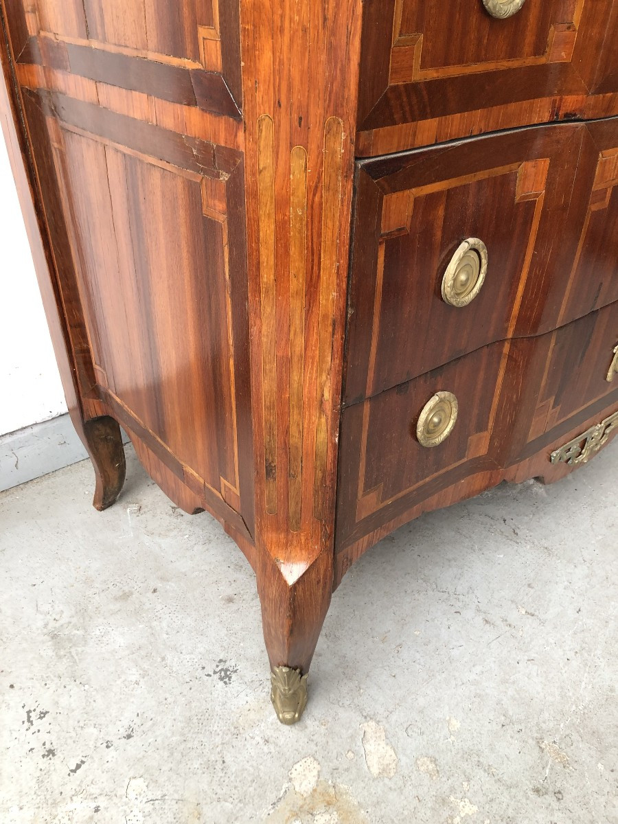 COMMODE A RESSAUT  EN MARQUETERIE XVIII EME SIECLE EPOQUE TRANSITION  ESTAMPILLE  DE BUCHE-photo-5