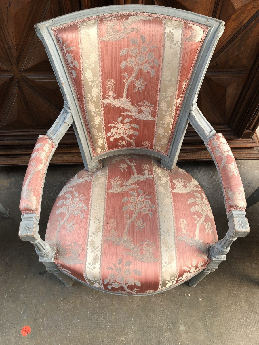 Grey Lacquered Living Room Directoire Period 18th Century 6 Armchairs And 1 Sofa -photo-3