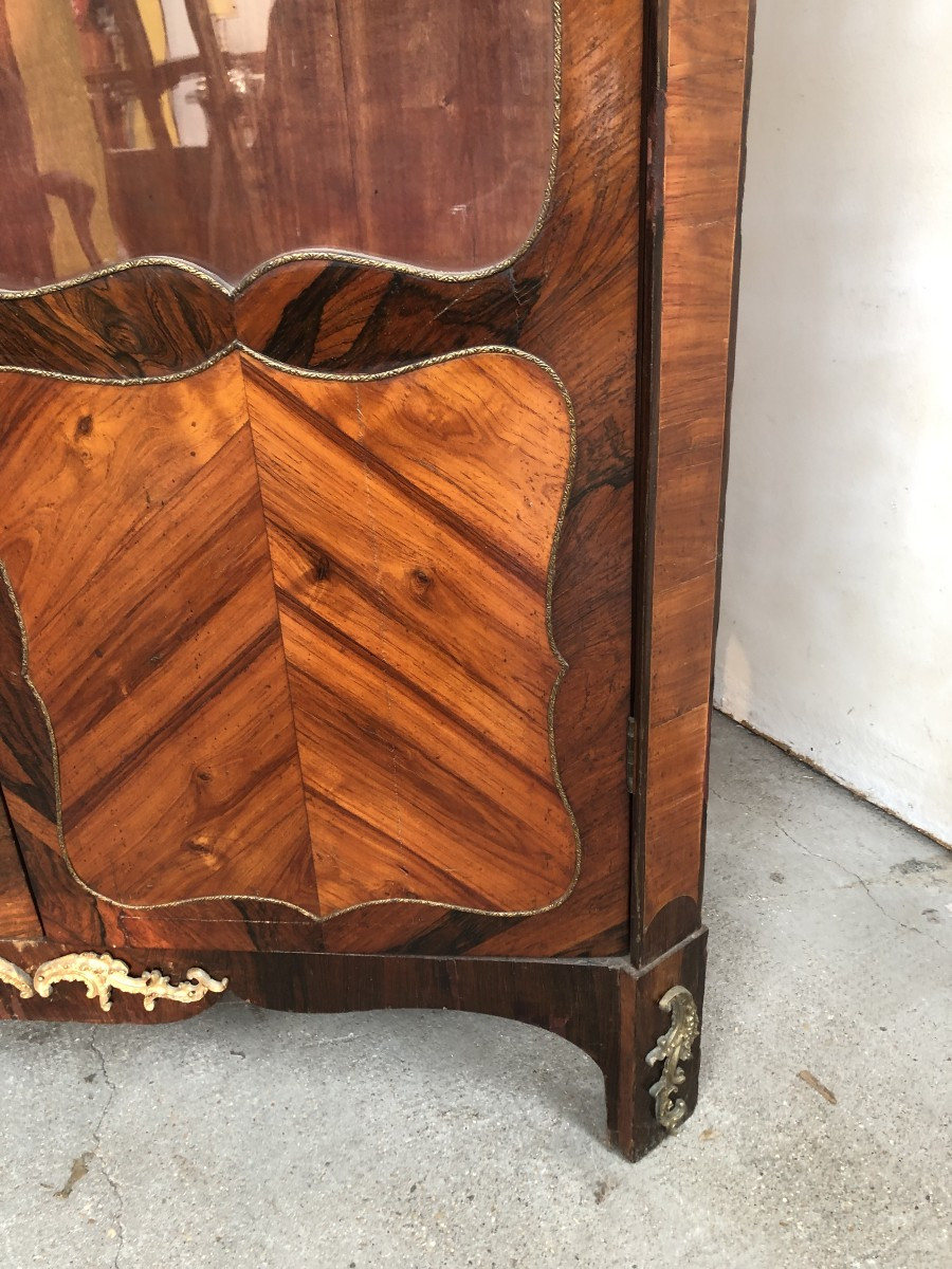 Louis XV Style Bookcase / Display Cabinet In Marquetry And Gilt Bronze-photo-3