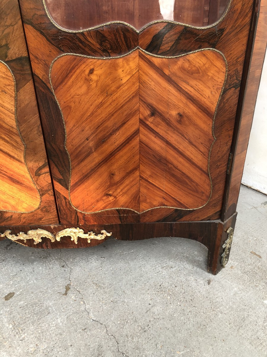 Louis XV Style Bookcase / Display Cabinet In Marquetry And Gilt Bronze-photo-2