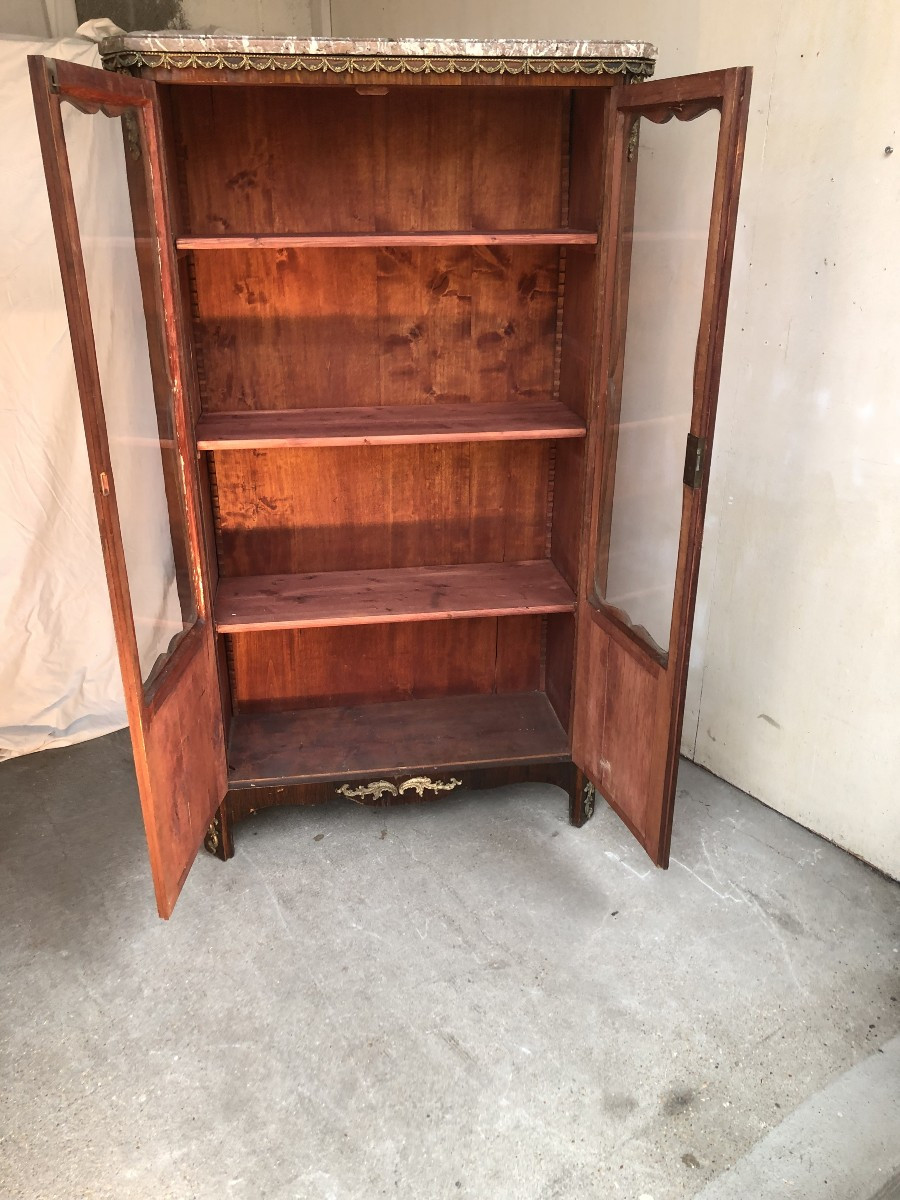 Louis XV Style Bookcase / Display Cabinet In Marquetry And Gilt Bronze-photo-6