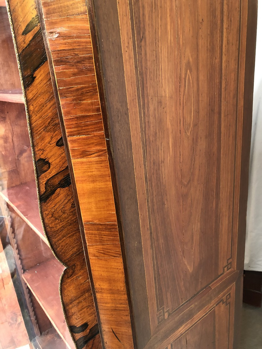 Louis XV Style Bookcase / Display Cabinet In Marquetry And Gilt Bronze-photo-8