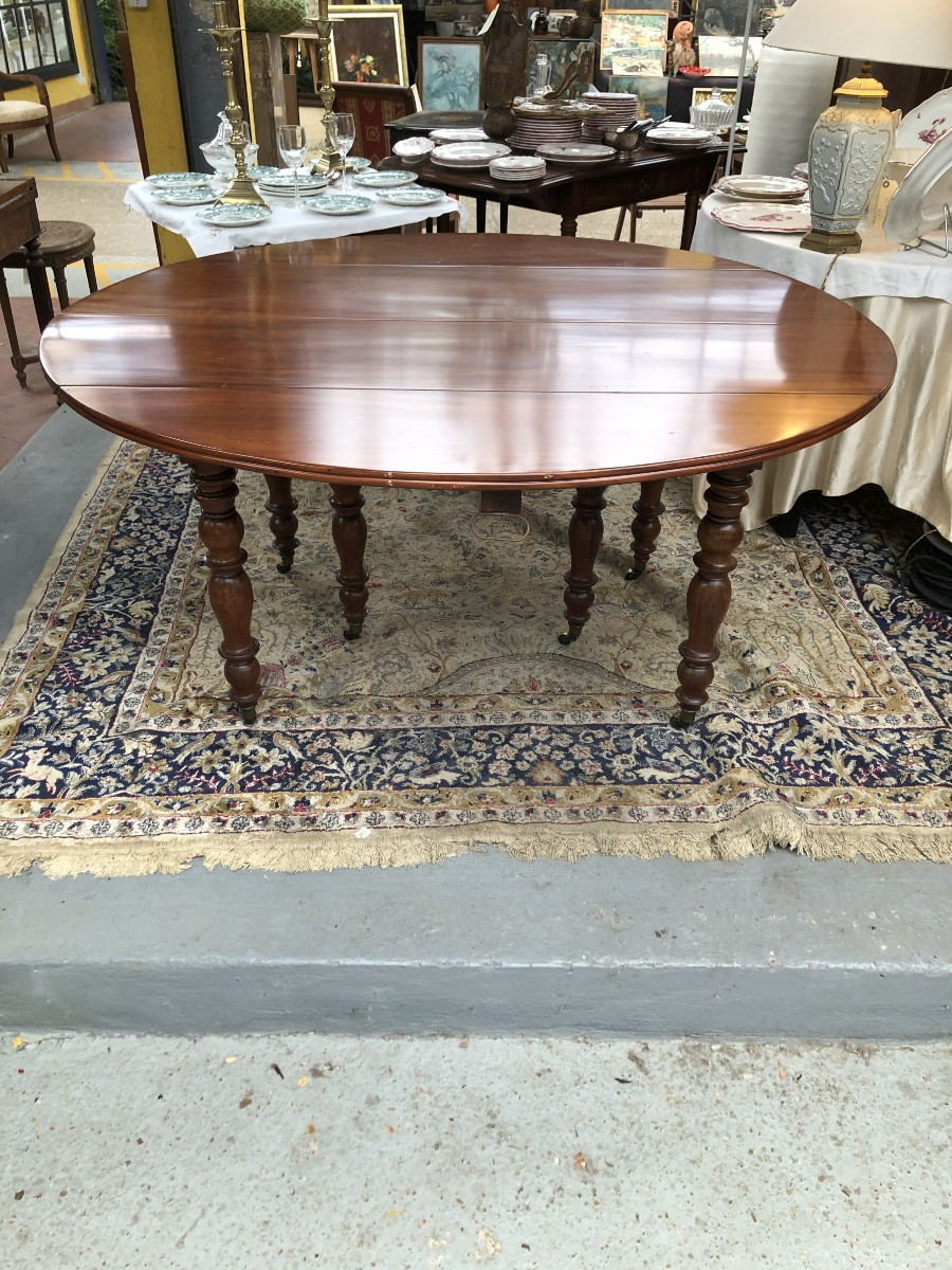 Six-legged Mahogany Dining Table, Louis Philippe Period, 19th Century -photo-1