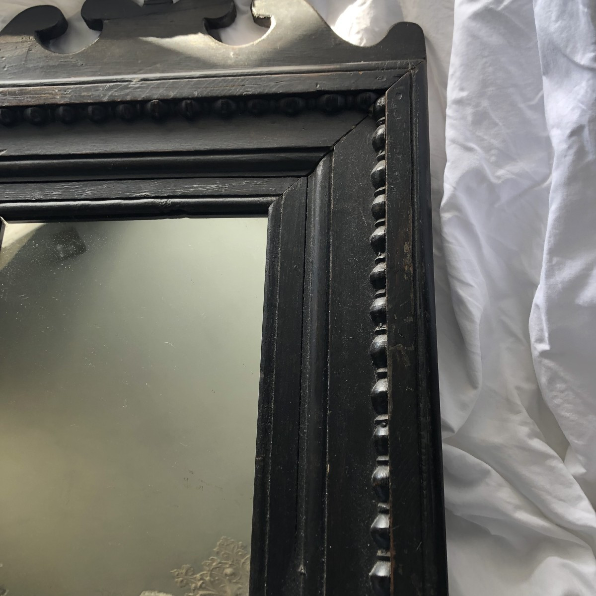 Mirror / Blackened Wooden Frame 17th Or Early 18th Century-photo-3