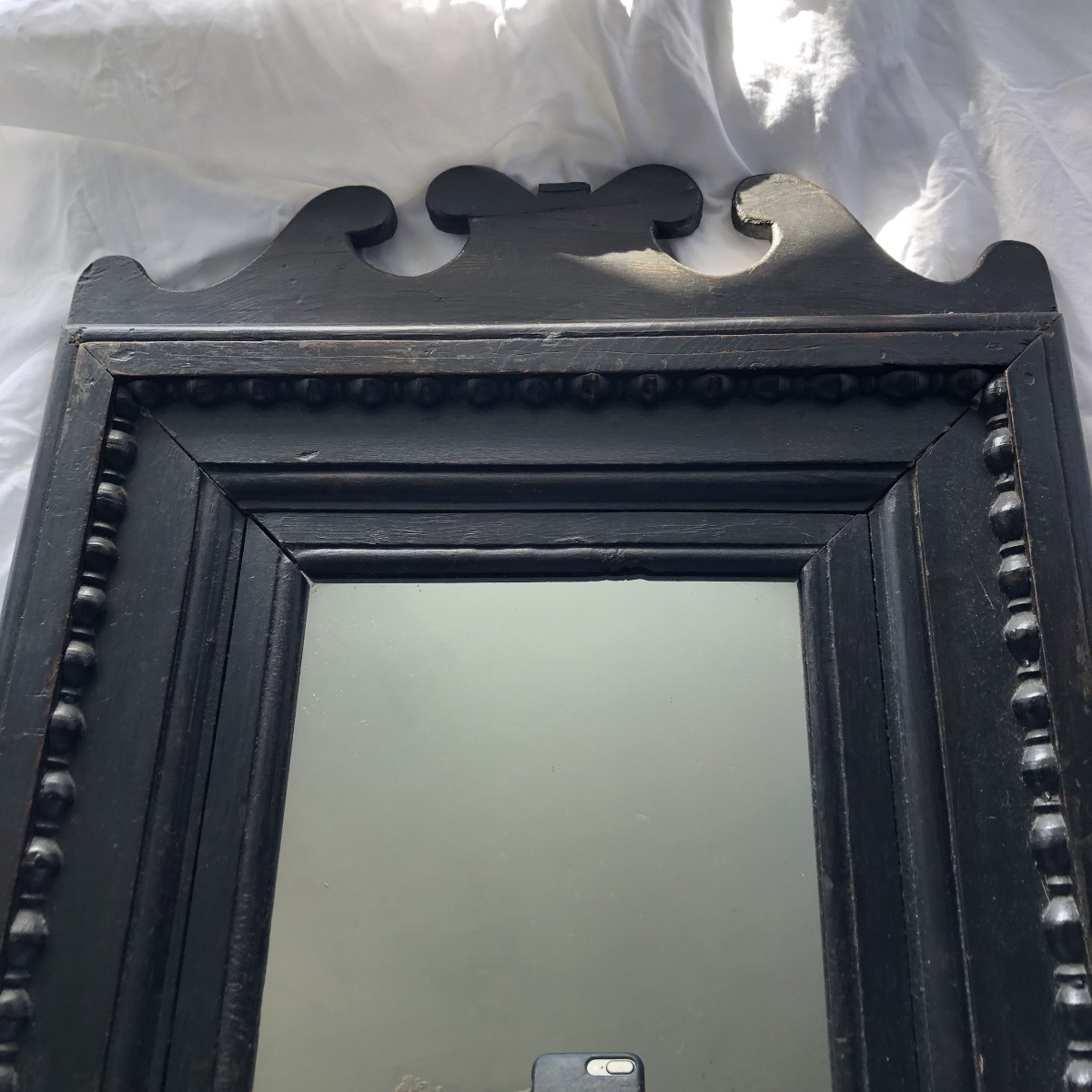 Mirror / Blackened Wooden Frame 17th Or Early 18th Century-photo-1