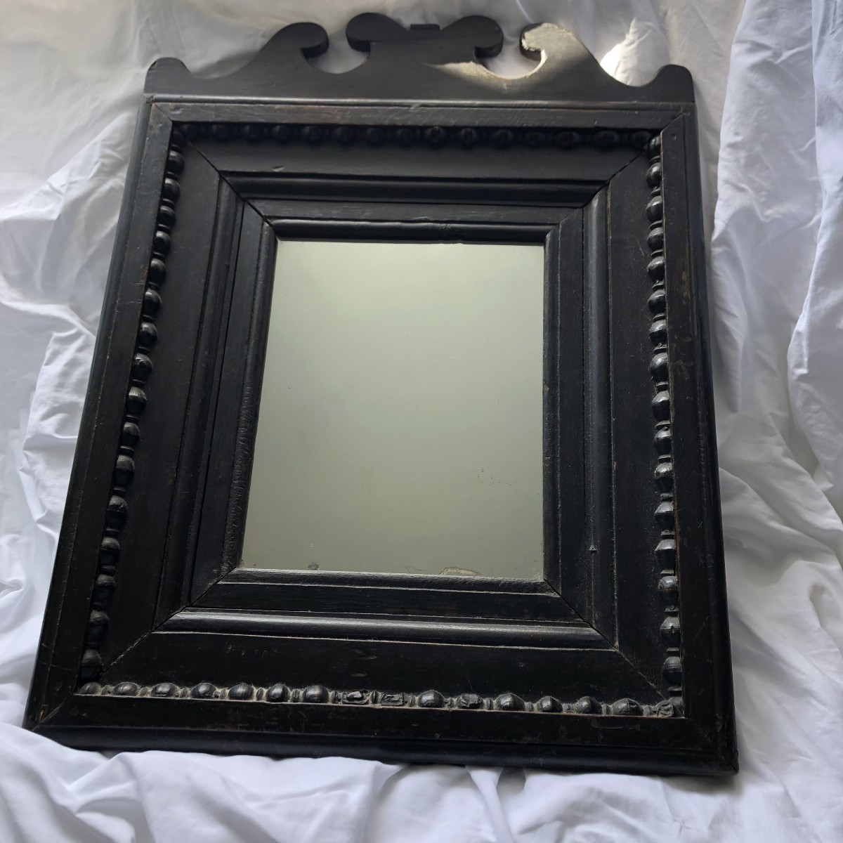Mirror / Blackened Wooden Frame 17th Or Early 18th Century