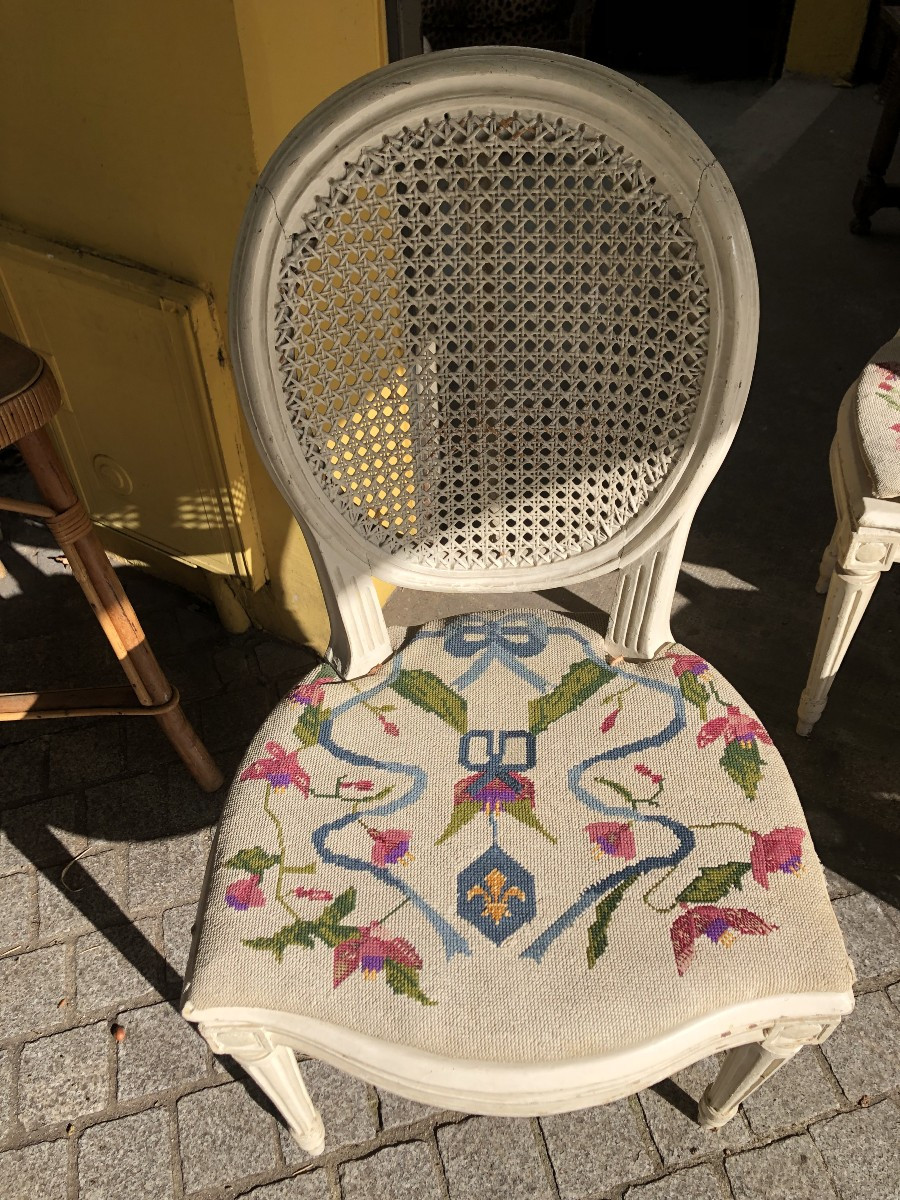 Set Of 3 Medallion Chairs Louis XVI Period 18th Century -photo-2