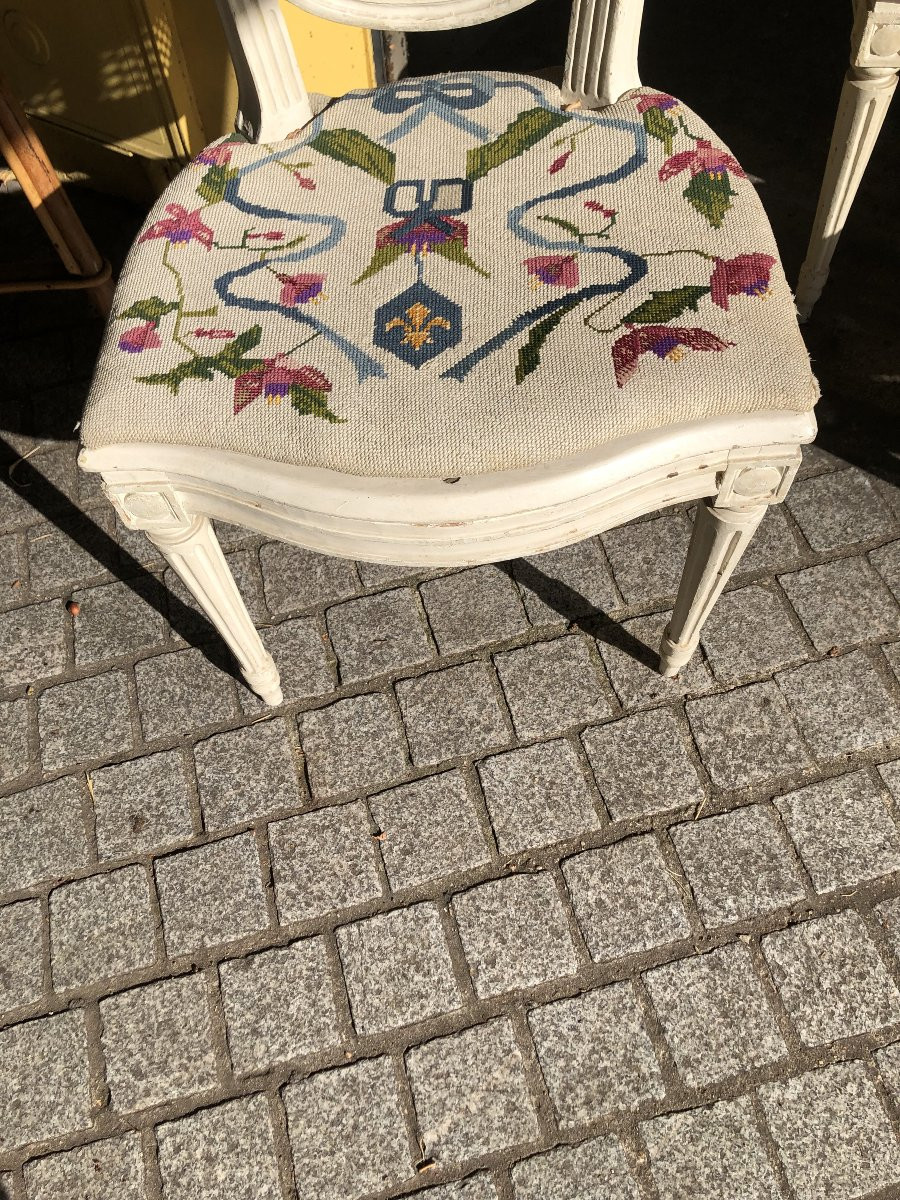 Set Of 3 Medallion Chairs Louis XVI Period 18th Century -photo-3