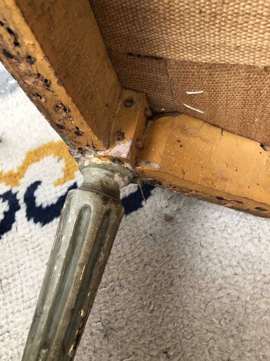 PAIRE DE FAUTEUILS CABRIOLET LAQUE VERT MODELE MEDAILLON XVIII EME SIECLE -photo-7