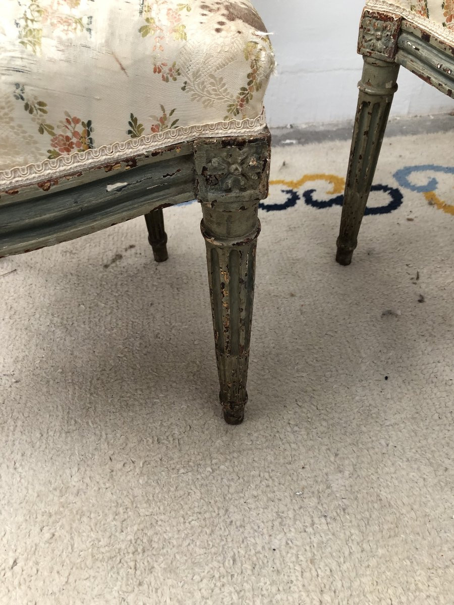 PAIRE DE CHAISES  MEDAILLON EPOQUE LOUIS XVI LAQUE VERT   XVIII EME SIECLE -photo-2