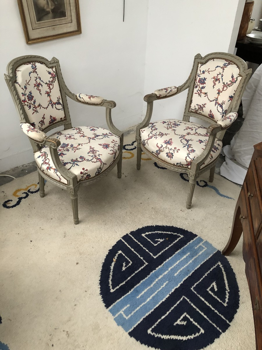 Pair Of Louis XVI Style Cabriolet Armchairs, 19th Century 