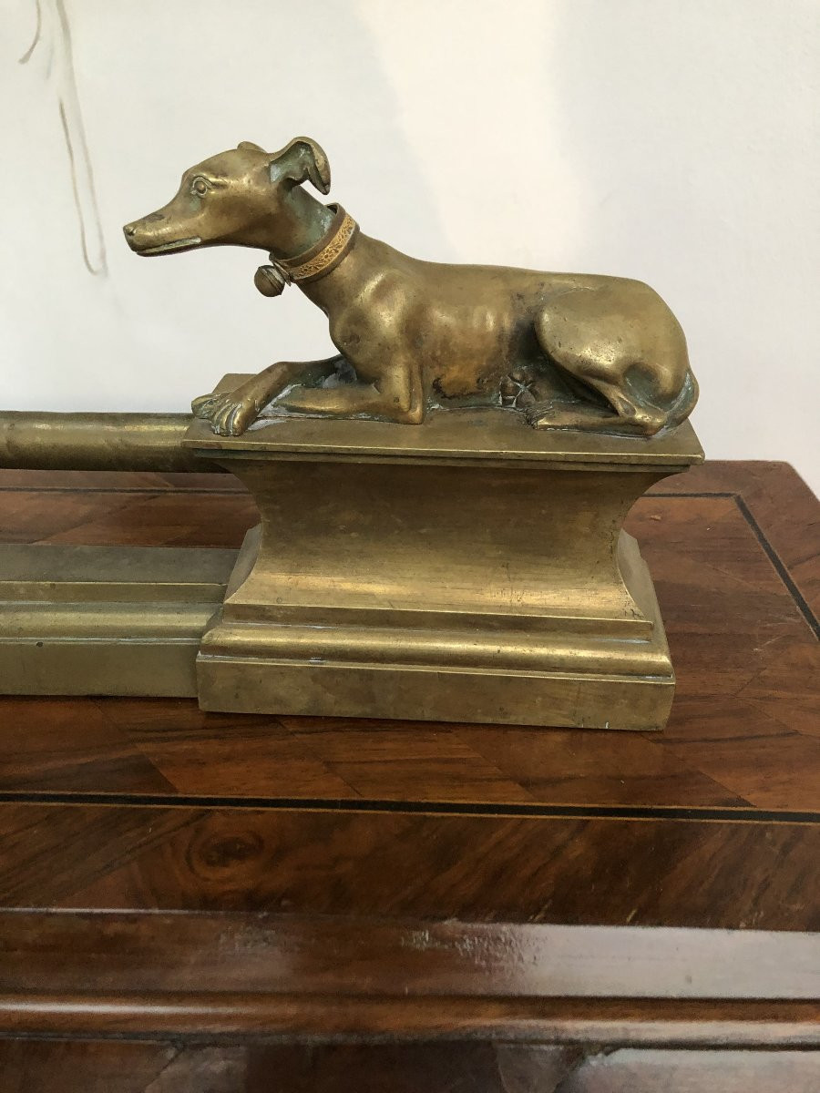Bronze Fireplace Mantel Bar, Greyhound Design, Early 19th Century -photo-2