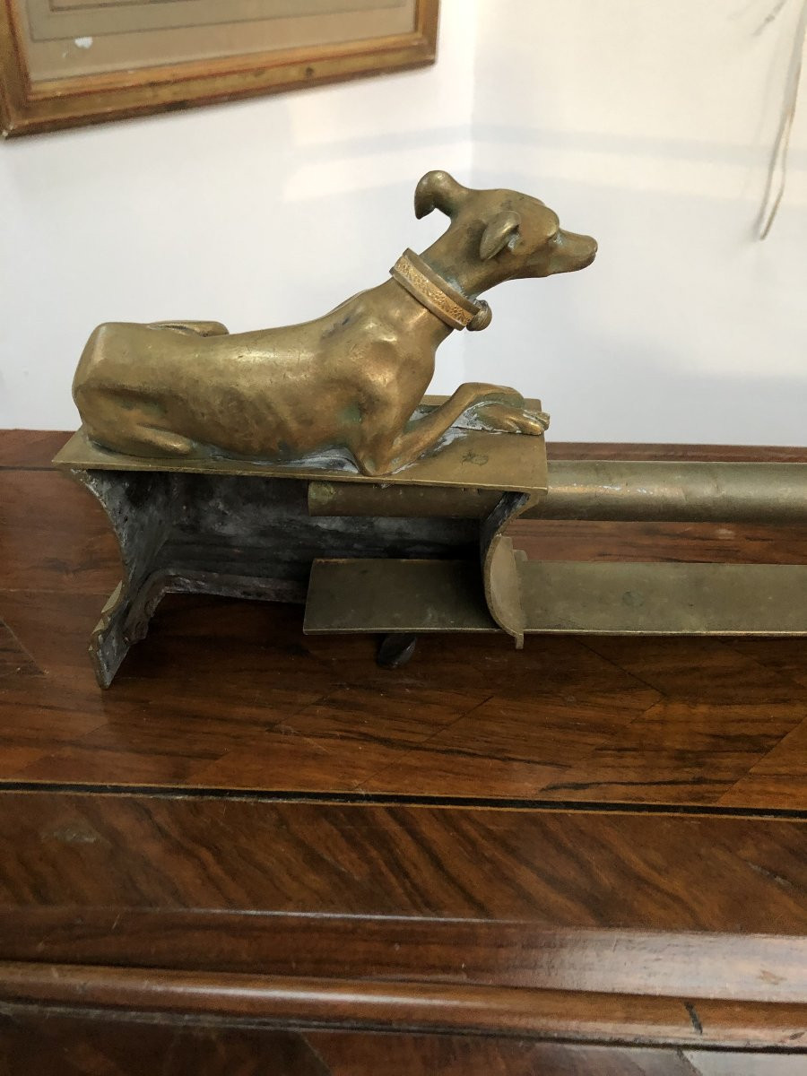Bronze Fireplace Mantel Bar, Greyhound Design, Early 19th Century -photo-4