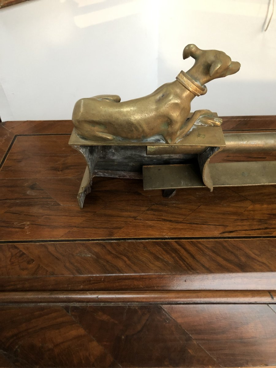 Bronze Fireplace Mantel Bar, Greyhound Design, Early 19th Century -photo-7