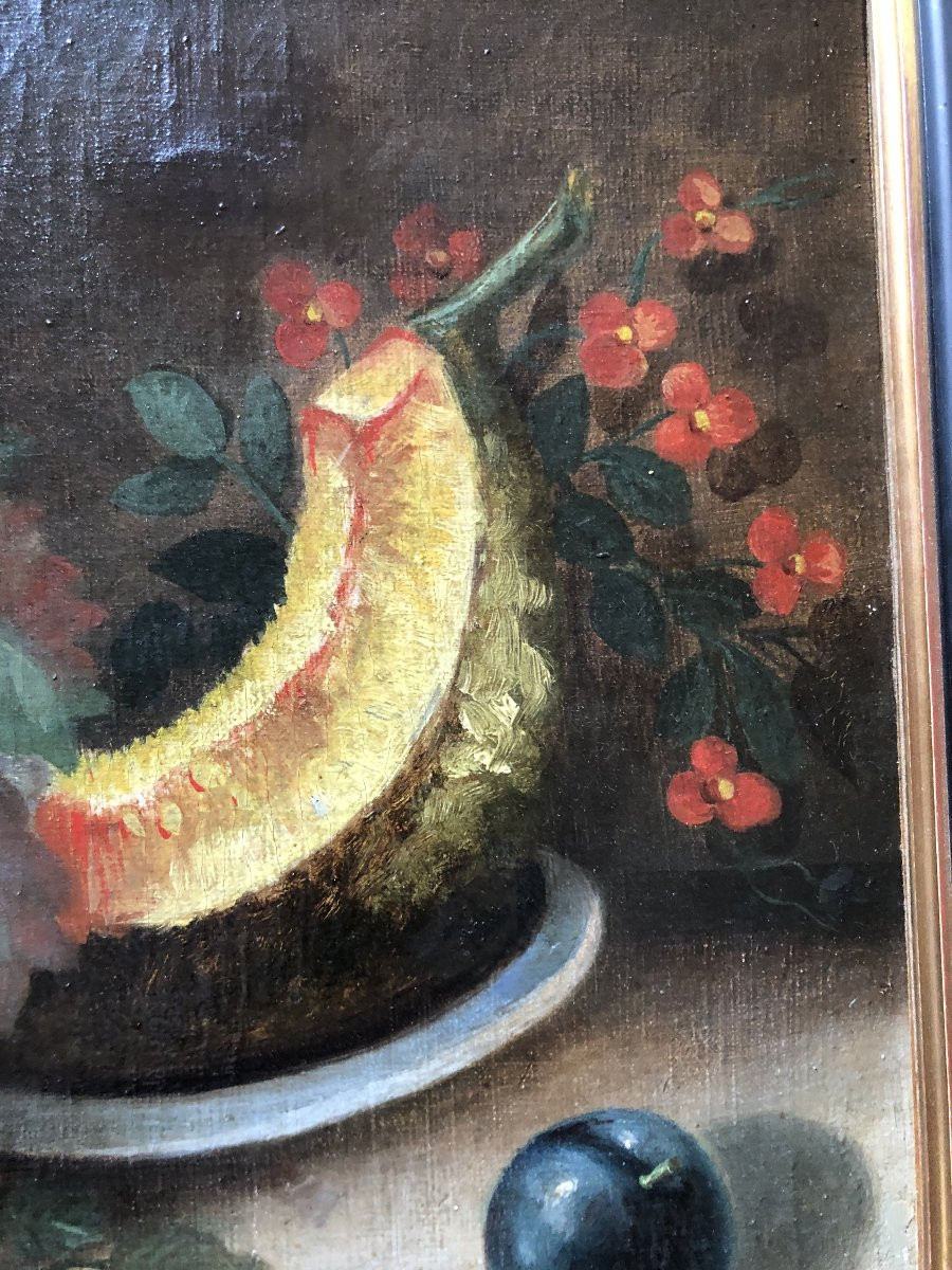 HUILE SUR TOILE NATURE MORTE XVIII EME SIECLE -photo-2
