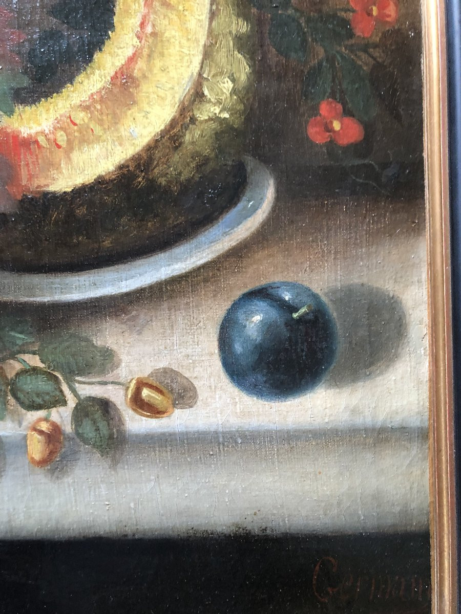 HUILE SUR TOILE NATURE MORTE XVIII EME SIECLE -photo-3