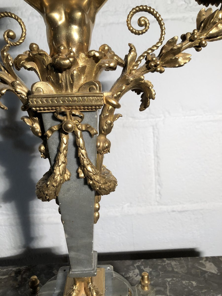 Large Torch Candelabra Marble And Gilt Bronze 19th Century -photo-3