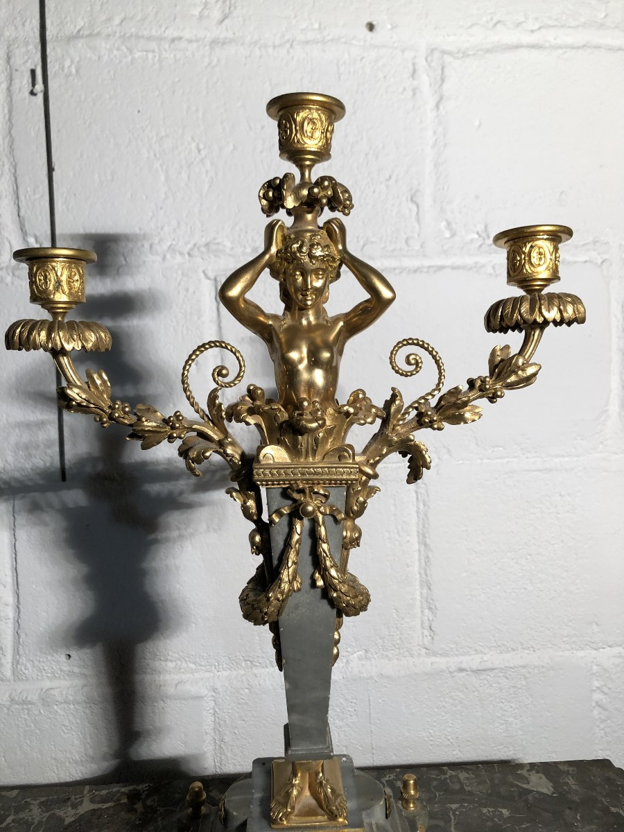 Large Torch Candelabra Marble And Gilt Bronze 19th Century 