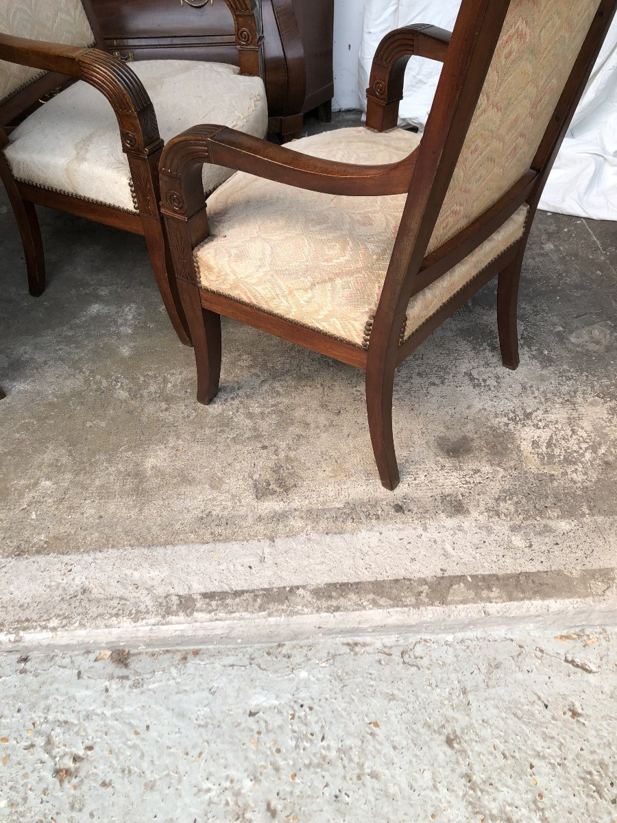 Suite Of 3 Mahogany Restoration Armchairs, 19th Century-photo-2