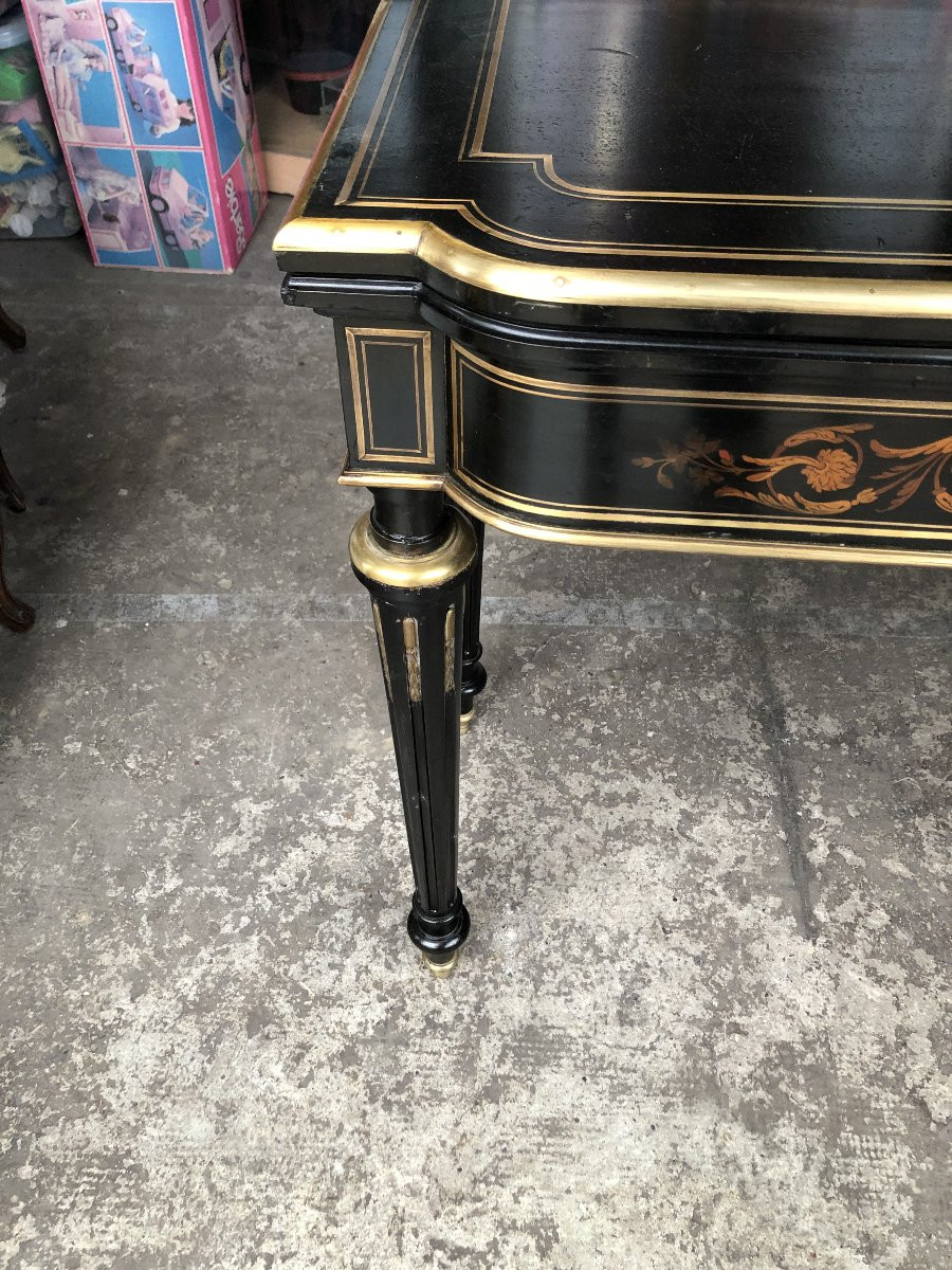 TABLE A JEUX EN BOIS NOIRCI  MARQUETERIE ET LAITON  XIX EME SIECLE NAPOLEON  III-photo-3