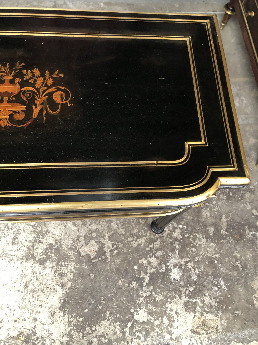 TABLE A JEUX EN BOIS NOIRCI  MARQUETERIE ET LAITON  XIX EME SIECLE NAPOLEON  III-photo-2