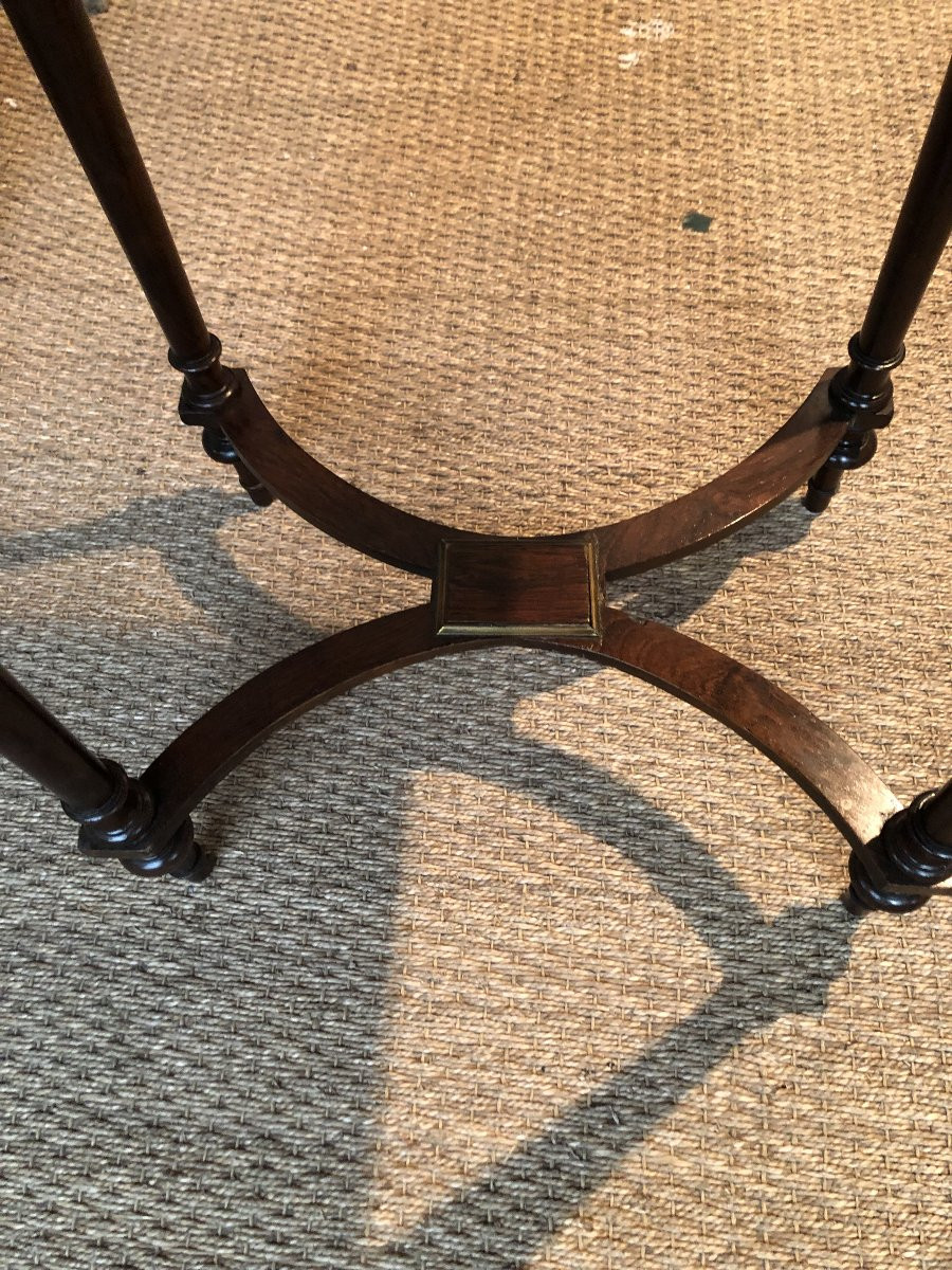 Table Travaillé En Bois, Marqueterie Et Filets De Laiton 19 Eme Siecle Napoleon III-photo-6