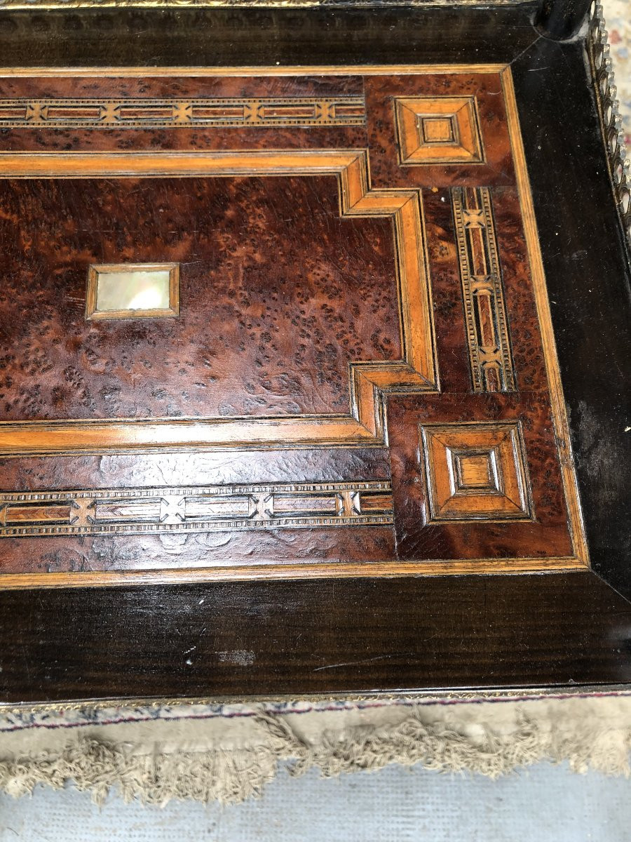 Table A 3 Plateau / Gueridon En Marqueterie Epoque Napoleon III 19 Eme Siecle-photo-1