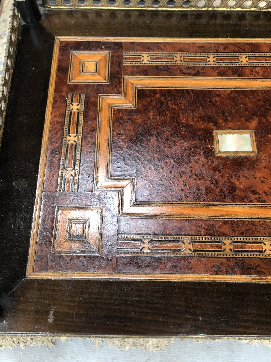 Table A 3 Plateau / Gueridon En Marqueterie Epoque Napoleon III 19 Eme Siecle-photo-3