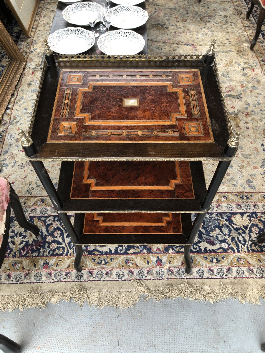 Table A 3 Plateau / Gueridon En Marqueterie Epoque Napoleon III 19 Eme Siecle