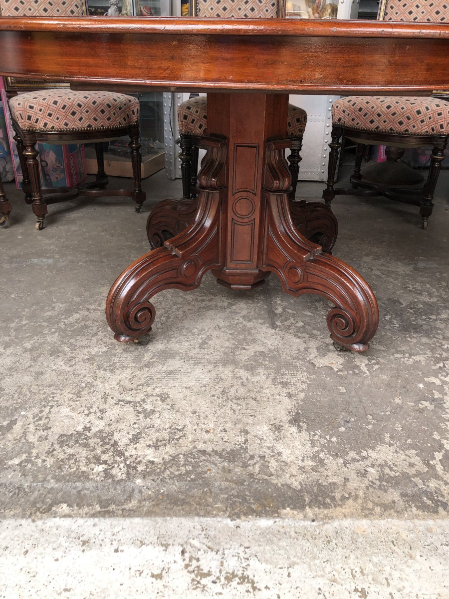 TABLE DE SALLE A MANGER A  CINQ PIEDS  EN ACJOU EPOQUE  LOUIS PHILIPPE XIX EME SIECLE -photo-3
