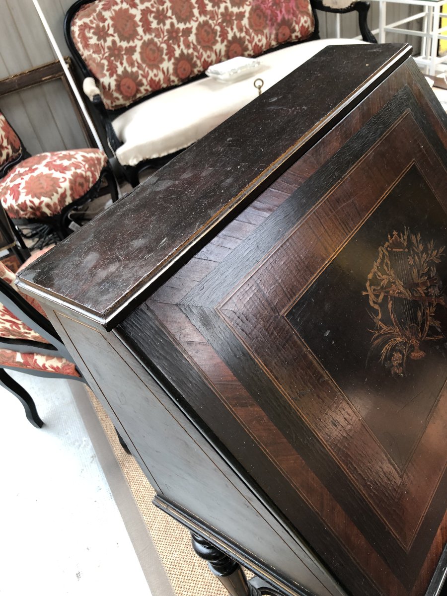 Score Cabinet In Blackened Wood And Marquetry XIX Eme Siecle Napoleon III-photo-4