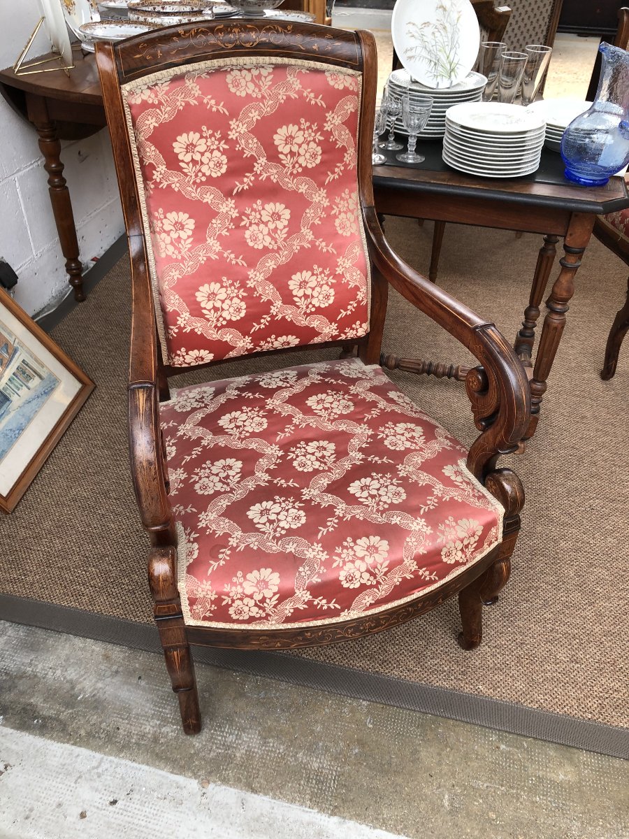 Mahogany Armchair With Inlay, Charles X Period, 19th Century 