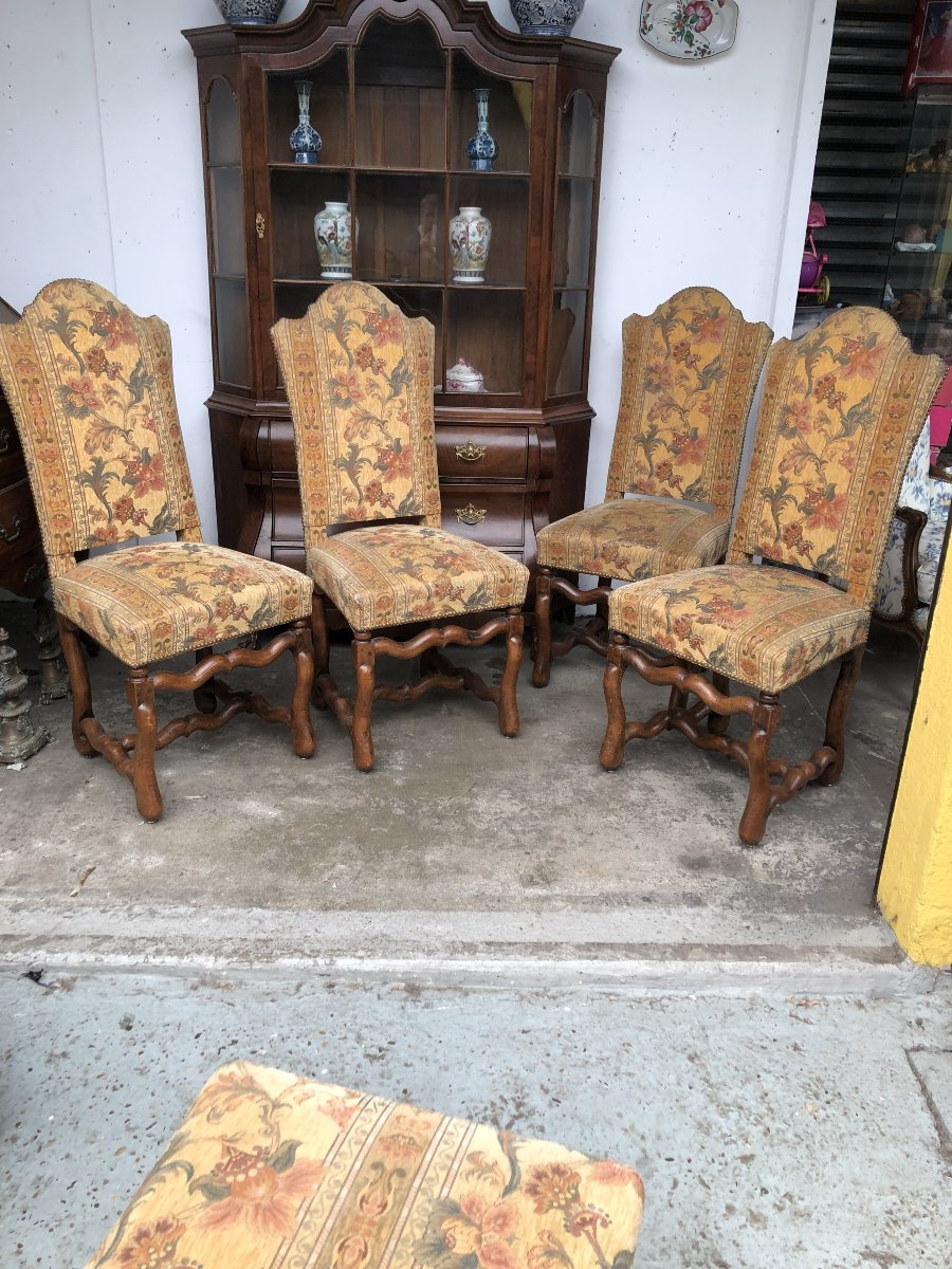 Set Of 4 Louis XIII-style Chairs, 19th Century 