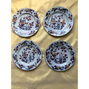 Set Of 4 Plates, Compagnie Des Indes China, Imari, 18th Century 