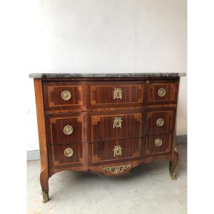 COMMODE A RESSAUT  EN MARQUETERIE XVIII EME SIECLE EPOQUE TRANSITION  ESTAMPILLE  DE BUCHE