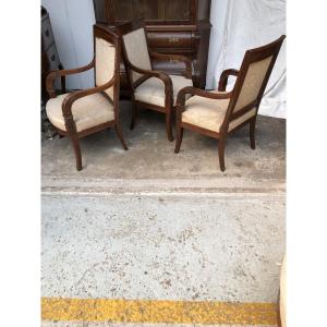 Suite Of 3 Mahogany Restoration Armchairs, 19th Century