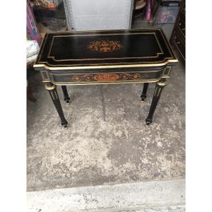TABLE A JEUX EN BOIS NOIRCI MARQUETERIE ET LAITON XIX EME SIECLE NAPOLEON III