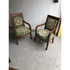 Pair Of Restoration-era Armchairs, 19th Century