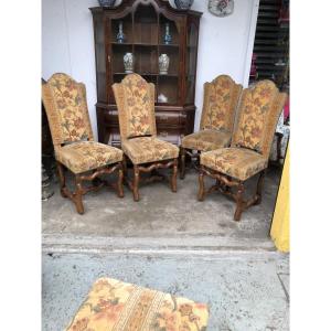 Set Of 4 Louis XIII-style Chairs, 19th Century 